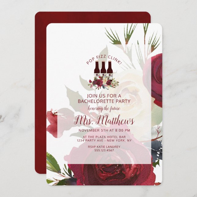 Mistletoe Manor Pop Fizz Clink Bachelorette Party Invitation (Front/Back)