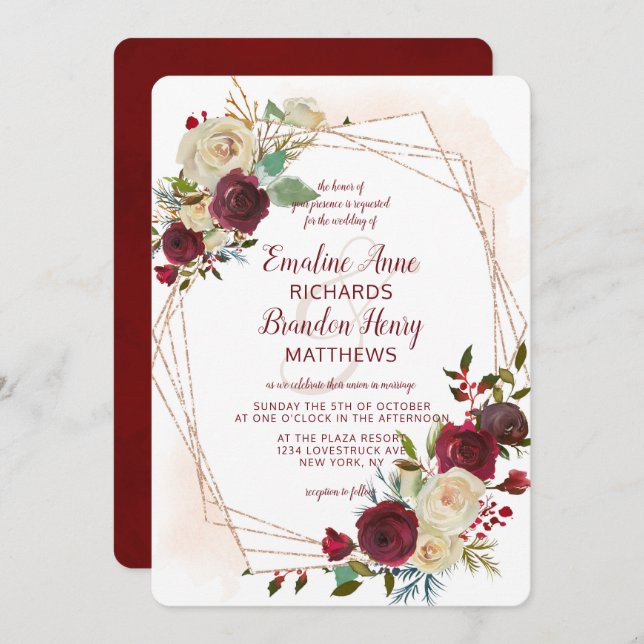 Mistletoe Manor Rose Gold Geometric Wedding Invitation (Front/Back)