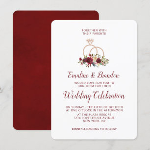 Mistletoe Manor Rose Gold Sparkle Rings Wedding Invitation