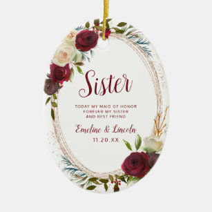 Mistletoe Manor To the Sister Maid of Honour Quote Ceramic Tree Decoration