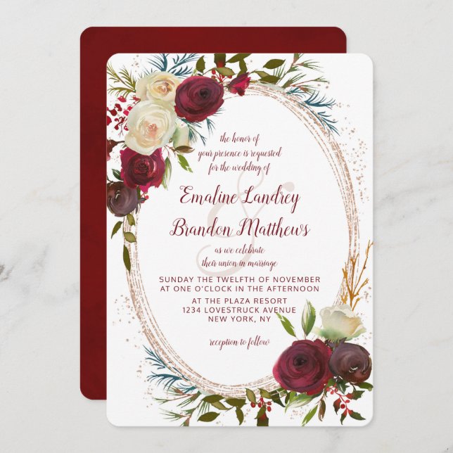 Mistletoe Manor Watercolor Elegant Oval Wedding Invitation (Front/Back)