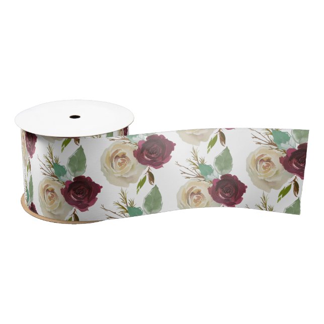 Mistletoe Manor Watercolor Lush Bouquets Wedding Satin Ribbon (Spool)