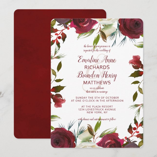 Mistletoe Manor Watercolor Winter Border Wedding Invitation (Front/Back)