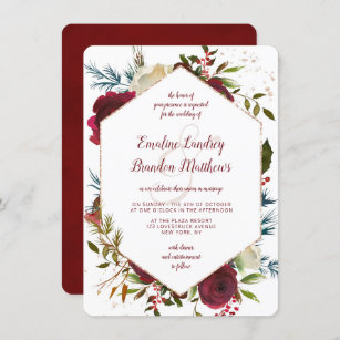 Mistletoe Manor Watercolor Winter Hexagon Wedding Invitation