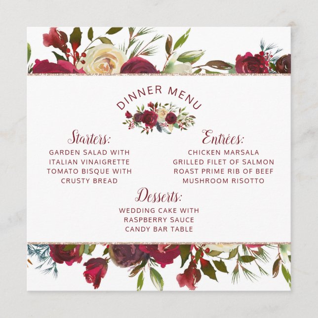 Mistletoe Manor Watercolor Winter Square Dinner Menu (Front)