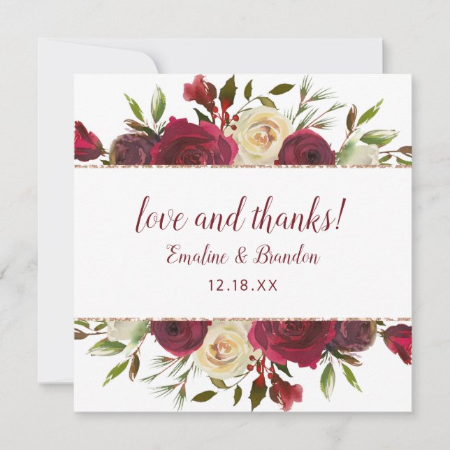 Mistletoe Manor Wedding Love and Thanks Square Thank You Card (Front)