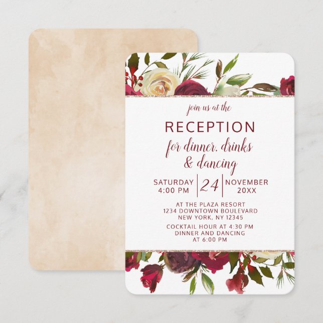 Mistletoe Manor Winter Floral Wedding Reception Invitation (Front/Back)
