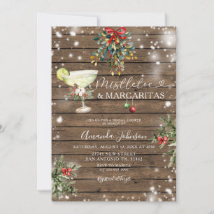 Mistletoe & Margarita Wood Christmas Bridal Shower Invitation