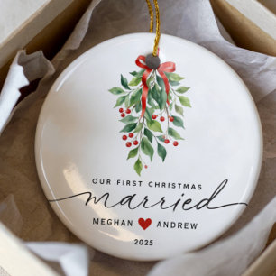 Mistletoe Married First Christmas Ceramic Tree Decoration