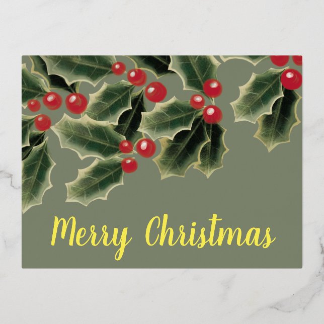 Mistletoe Merry Christmas Foil Holiday Postcard (Front)