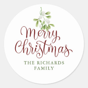 Mistletoe Merry Christmas Personalised Family Name Classic Round Sticker