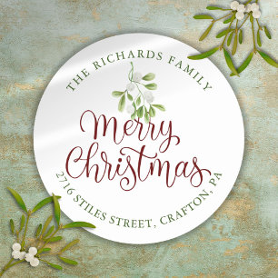 Mistletoe Merry Christmas Return Address Classic Round Sticker