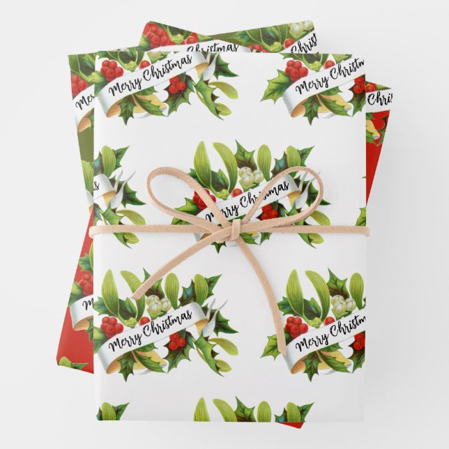 Mistletoe Merry Christmas Wrapping Paper Sheets (In situ)
