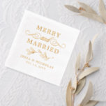 Mistletoe Merry & Married Christmas Wedding Foil Napkins<br><div class="desc">Christmas wedding gold foil napkins personalised with your names and wedding date beneath a mistletoe twig and Merry and Married written in a combination of an elegant standard font and a swirly script stamped in gold foil. December wedding gold foil napkins with a romantic mistletoe twig and the happy couple's...</div>