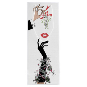 Mistletoe Mischief 1950s Illustration Wine Gift Bag