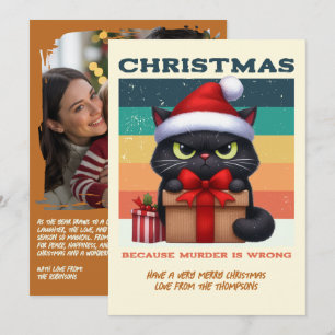 Mistletoe Modern Funny Cat Retro Christmas Photo Holiday Card