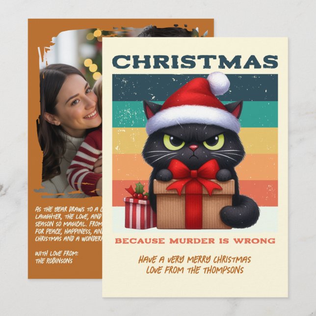 Mistletoe Modern Funny Cat Retro Christmas Photo Holiday Card (Front/Back)