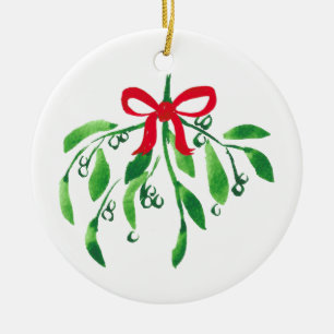 Mistletoe NAME & NAME Year Festive Red Green Kiss Ceramic Tree Decoration