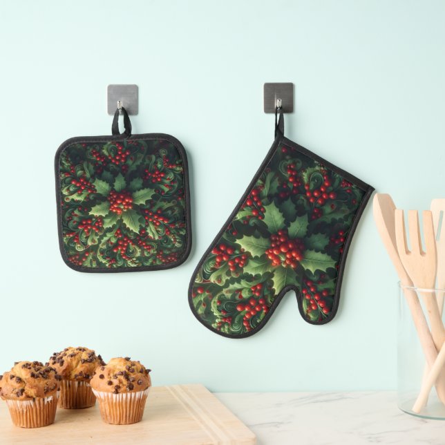 Mistletoe Oven Mitt & Pot Holder Set (Insitu(Hanging))