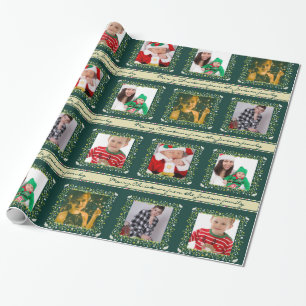 Mistletoe partridge stripes green Christmas photo Wrapping Paper