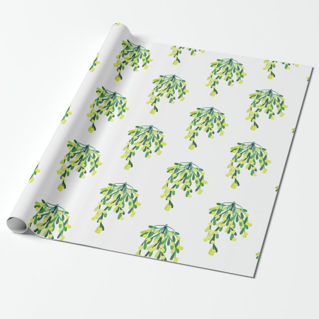 Mistletoe Pattern Country Gift Wrapping Paper (Unrolled)