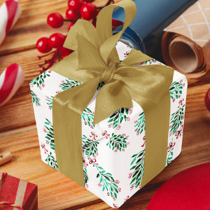 Mistletoe Pattern Hand-Drawn Christmas Watercolor Wrapping Paper Sheet