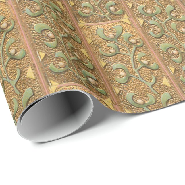 Mistletoe Pattern on Gold Vintage Christmas Wrapping Paper (Roll Corner)