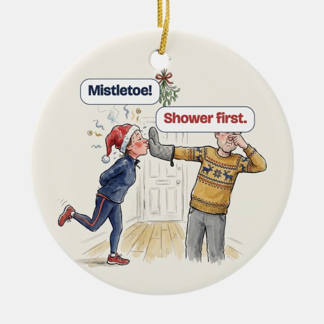 Mistletoe Personalized Funny Runner Christmas Ceramic Tree Decoration (Front)