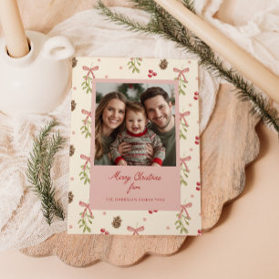 Mistletoe Pinecone Berry Pattern Photo Holiday Card