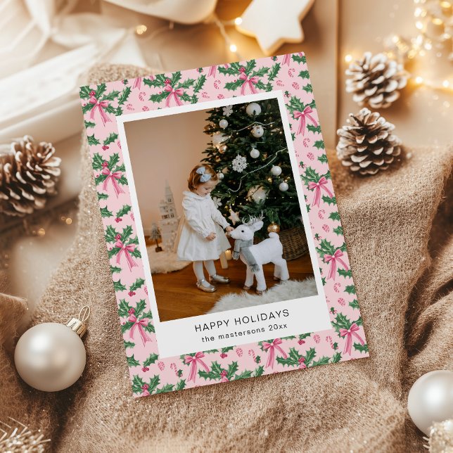 Mistletoe Pink Wallpaper Photo Holiday Card (Creator Uploaded)