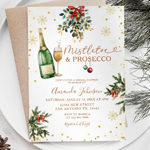 Mistletoe & Prosecco Gold Christmas Bridal Shower Invitation