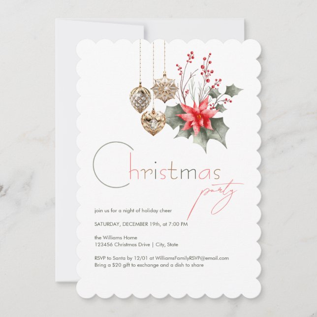Mistletoe Red and Green Christmas Ornaments Party Invitation (Front)