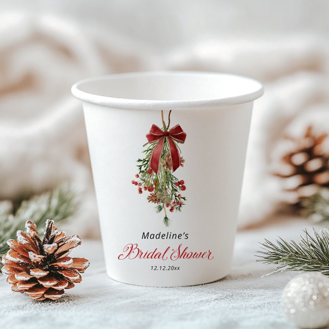 Mistletoe Red Bow Festive Bridal Shower Paper Cups (Creator Uploaded)