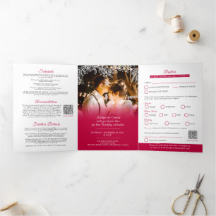 Mistletoe red white wedding meal option RSVP Tri-Fold Invitation