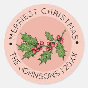 Mistletoe Rose Merriest Christmas Holiday Classic Round Sticker