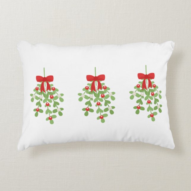 Mistletoe Row and Red Plaid Reversible Christmas Decorative Cushion (Front)