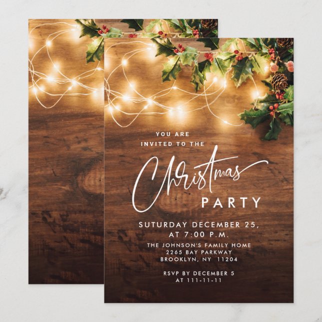 Mistletoe Rustic Christmas Holiday Party Invitation (Front/Back)
