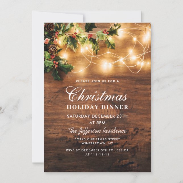 Mistletoe Rustic Holiday Christmas HOLIDAY DINNER Invitation (Front)