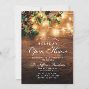 Mistletoe Rustic Holiday Christmas Open House Invitation