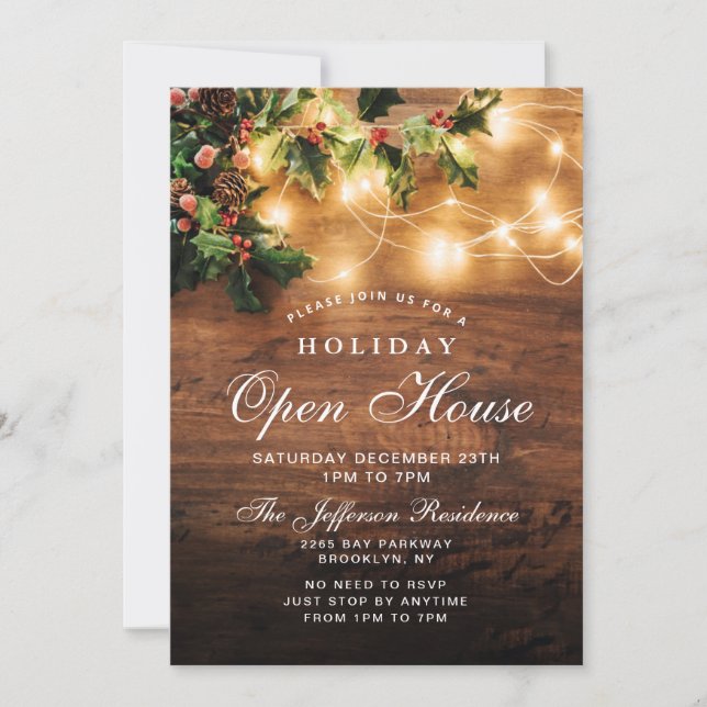 Mistletoe Rustic Holiday Christmas Open House Invitation (Front)