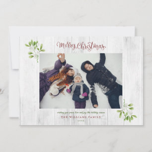 Mistletoe Rustic Wood Merry Christmas Photo Holiday Card