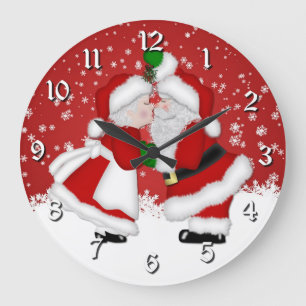 Mistletoe Santa Christmas Wall Clock