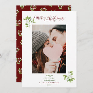 Mistletoe Script Merry Christmas Couples Photo Holiday Card