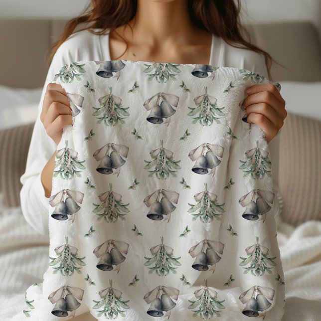 Mistletoe Silver Bells Christmas  Sherpa Blanket (Mistletoe and Silver Bells Sherpa Blanket)