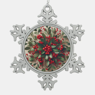 Mistletoe snowflake pewter christmas ornament