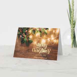 Mistletoe,String Lights,Wood Christmas Holiday Card