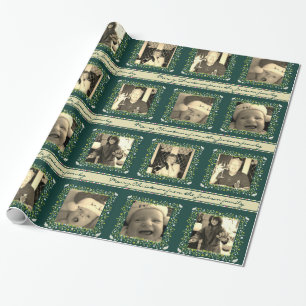 Mistletoe stripes green cream Christmas photos Wrapping Paper