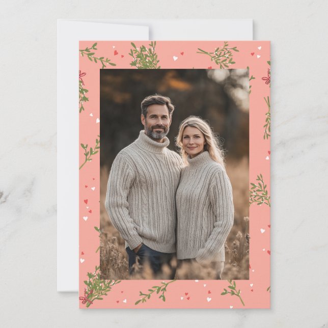 Mistletoe Sweet Pink Christmas Custom Photo Holiday Card (Front)
