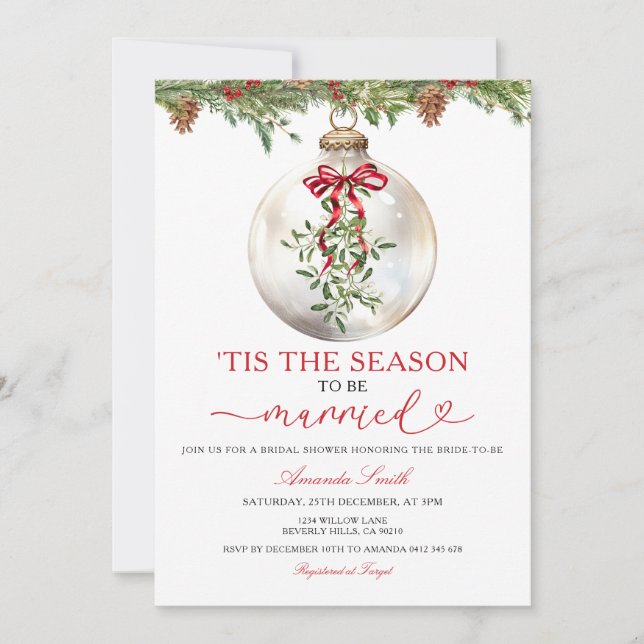 Mistletoe The Season to Be Married Bridal Shower I Invitation (Front)