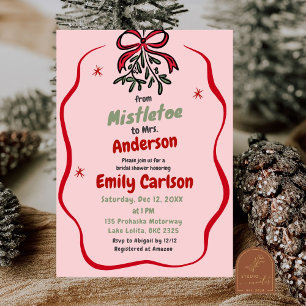 Mistletoe to Mrs Christmas Holiday Bridal Shower Invitation